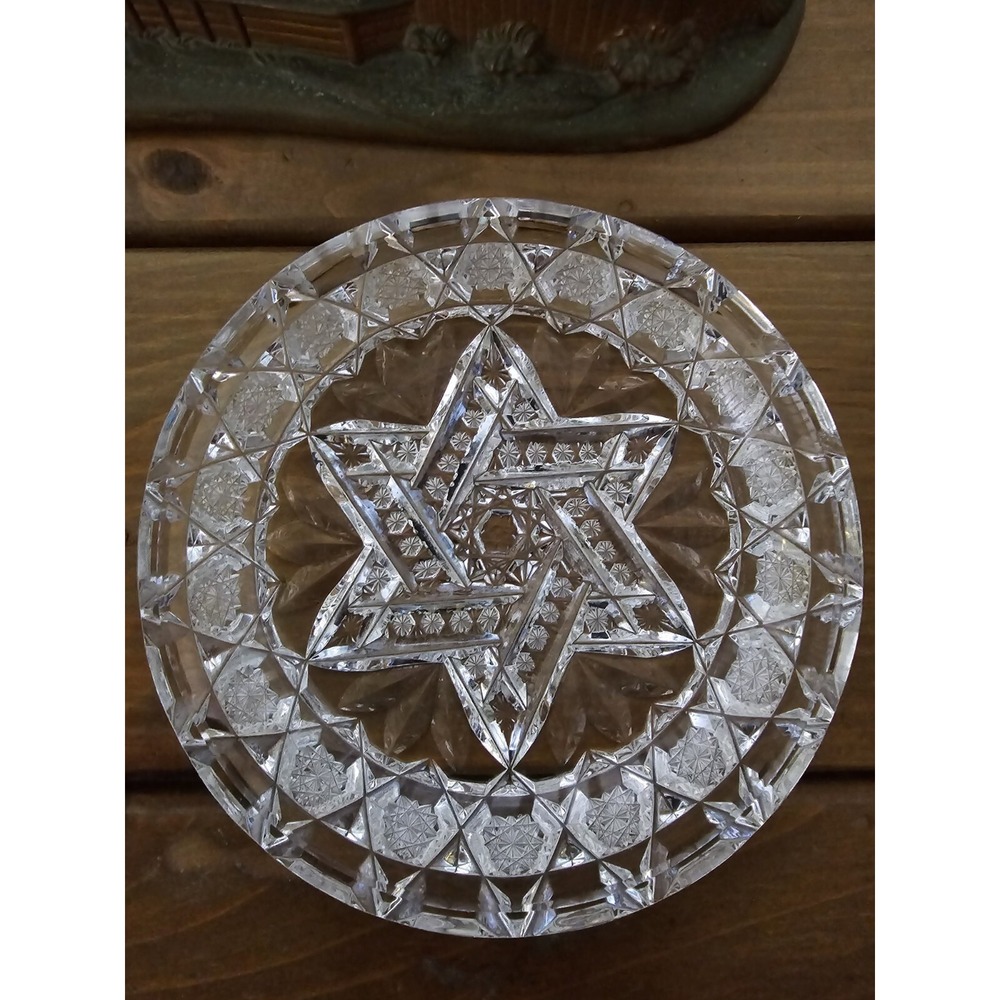 Antique Judaica Crystal‎ Star Of David Plate
